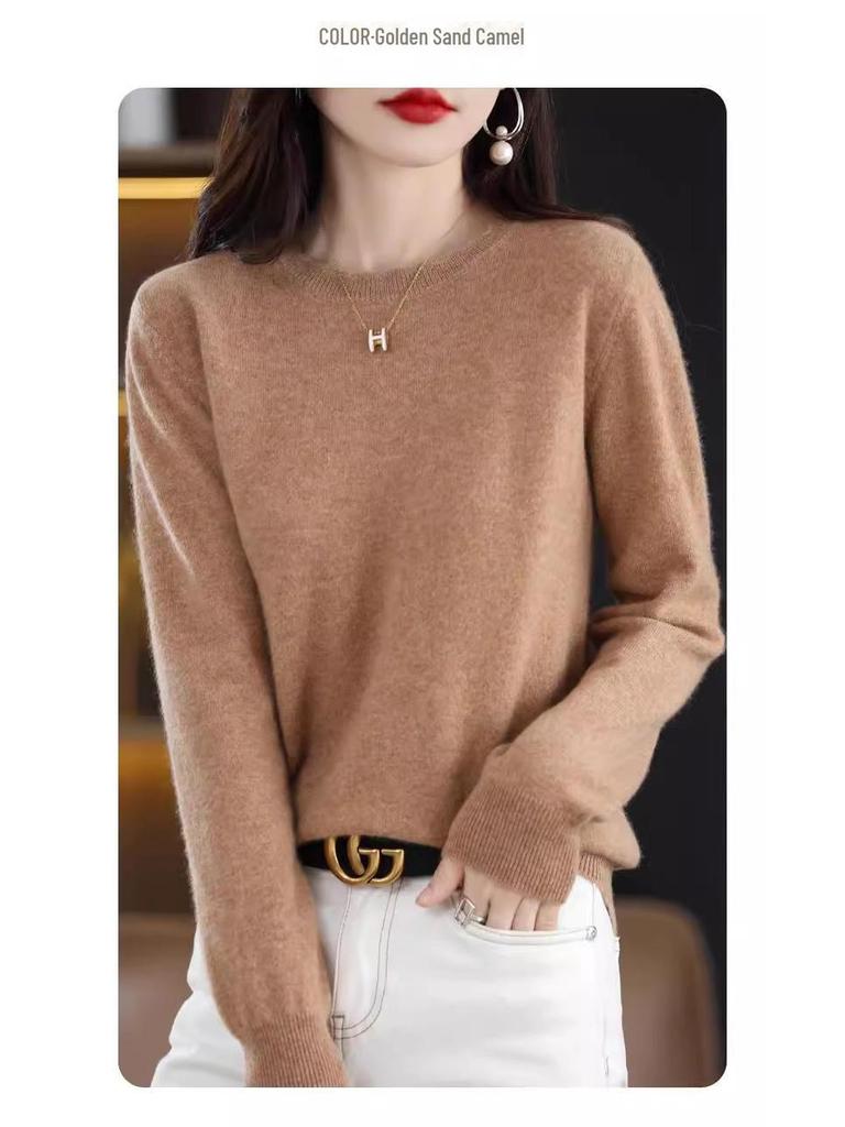 Женский повседневный кружевной свитер с круглым вырезом и длинными рукавами - мягкая вязка, коллекция осень/зима 2024 года