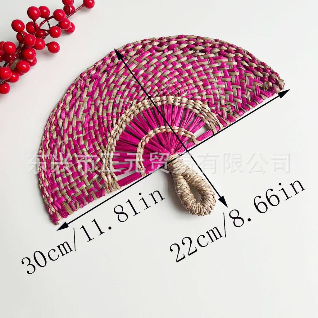 Straw fan, handmade seaweed fan, wall hanging fan, color decorative fan, summer hand crank fan, futon fan