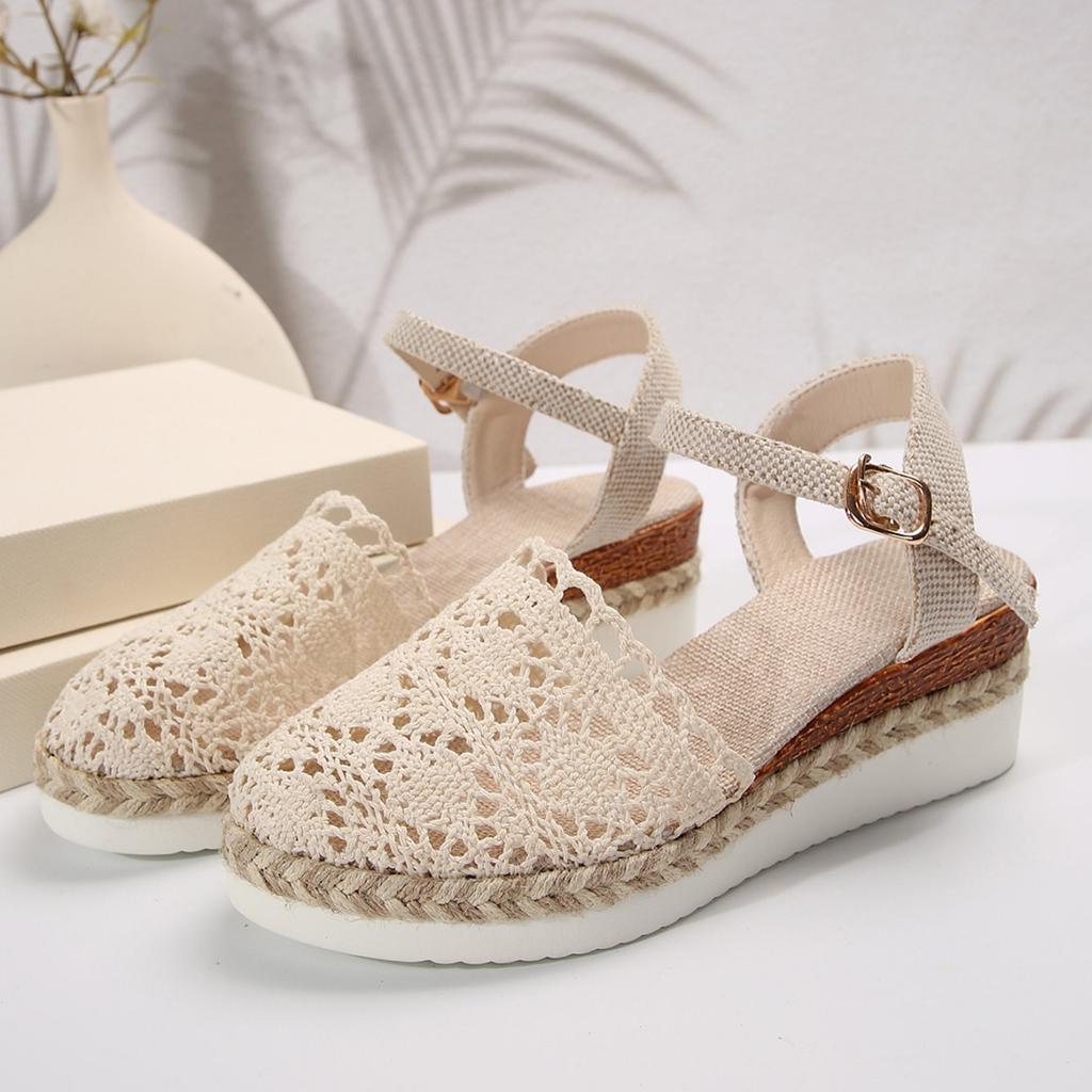 Женские сандалии, новые летние модные парусиновые сандалии на танкетке, повседневные эспадрильи, модные женские сандалии на платформе, Zapatos De Mujer