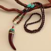 Boho Lucky Gift Ethnic Jewelry Party Buddhist Mala Wood Bead Horn Fish Pendant Nepal Necklace