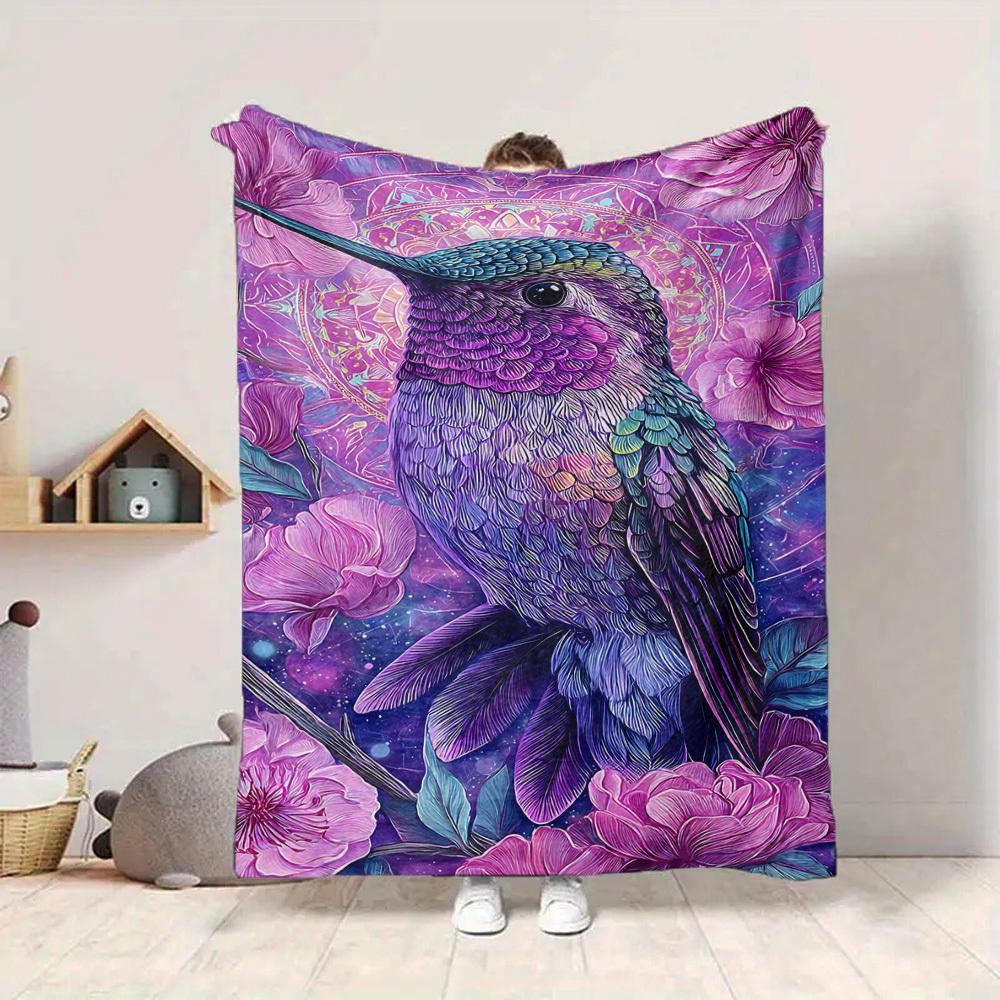 1pc Hummingbird Flowers Blanket, Lightweight Flannel Throw Blanket for Sofa, Bed, Travel, Camping, Living Room, Office, Couch, Chair, and Bed