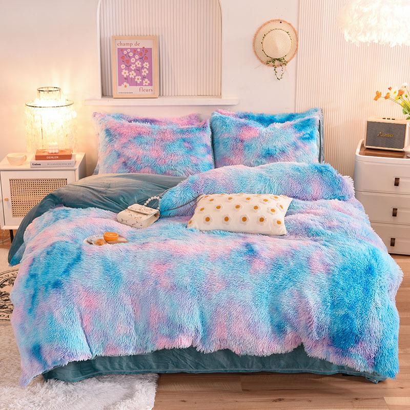 "Mink Velvet Plush Winter Bed Set: Four-Piece Solid Color Quilt Cover"