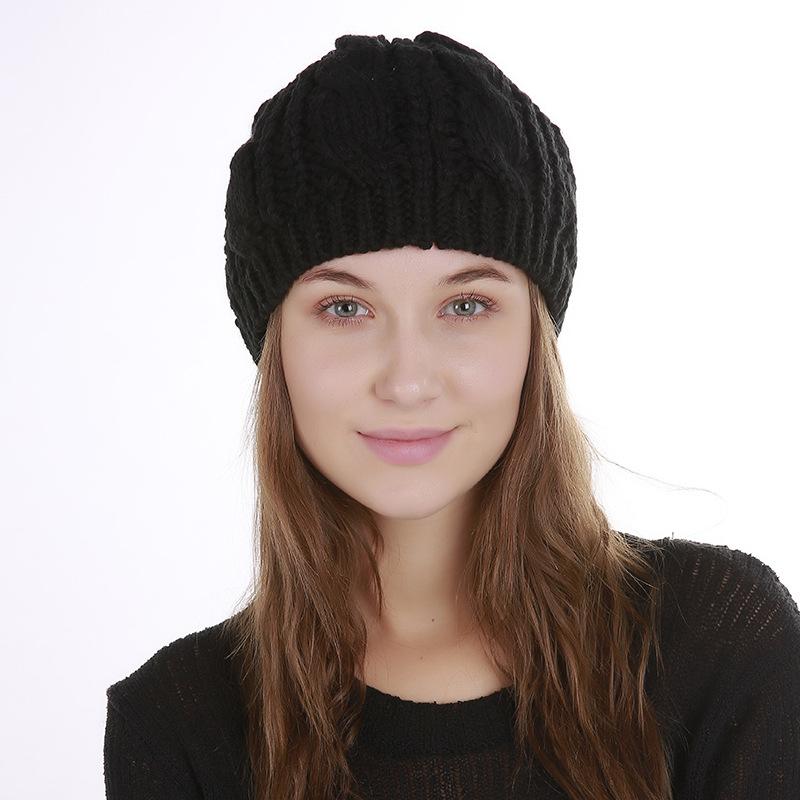 Autumn Winter Knitted Warm Women's Jacquard Fried Dough Twist Cat Ears Cute Wool Single Layer Hat
