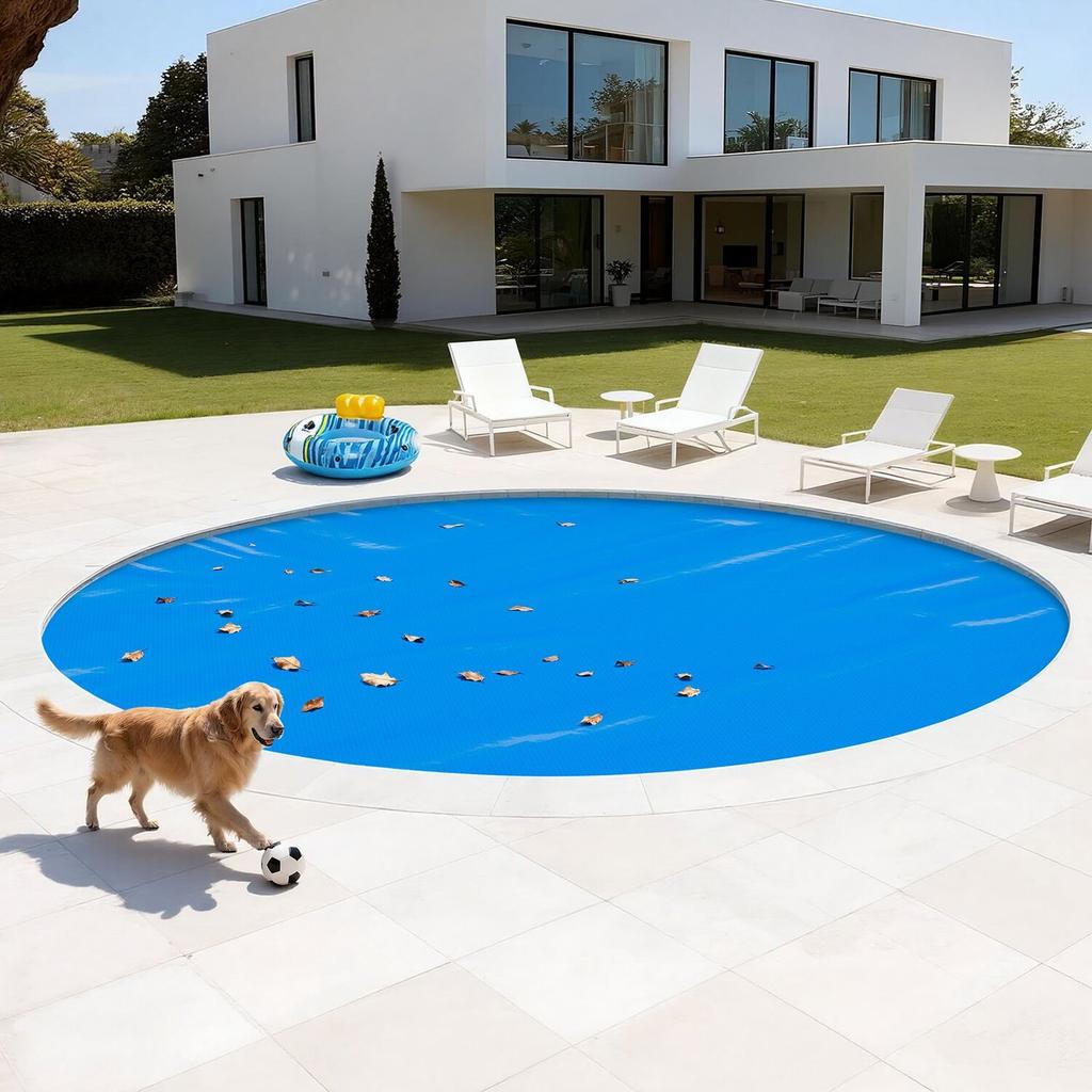 Solar Pool Cover, 5.49m Round Pool Bubble Cover, 12 Mil Pools Solar Blanket with Bubble & PE Material, Daytime Heat Absorption, Nighttime Heat
