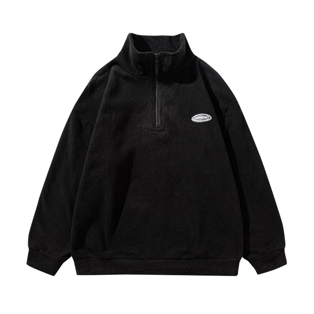 Autumn And Winter Polarfleece Sweater Embroidery Letters Zipper Stand Collar Pullover Sweater Men's And Women's Cardigan Top