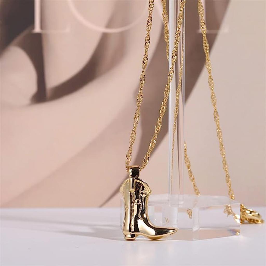 Western Cowboy Boots Necklace  bAbstract Face Copper Plated Real Gold Lock Chain