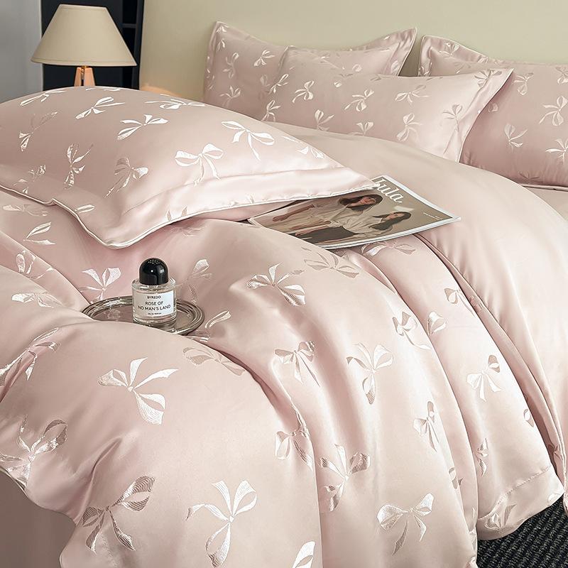 Роскошный летний жаккардовый стиранный комплект постельного белья из тенселя и лиоцеллового шелка - Шелковистый нюдовый пододеяльник (3 шт)