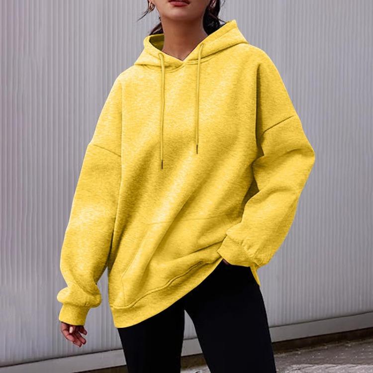 Women's Fashion Fleece Pullover Hooded Sweatshirt Long Sleeve Short Solid Color Autumn Winter Casual Sweatshirt