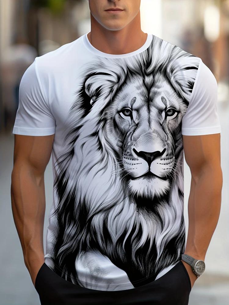Мужская футболка Cool Lion с 3D-принтом, летняя, для спорта на открытом воздухе, мужская, повседневная, городская, модная, с коротким рукавом, повседневная, мужская футболка