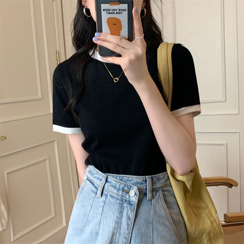 New Short-sleeved Slim Women's T-shirt Summer Basic Small Fresh Student Round Neck Top Tees