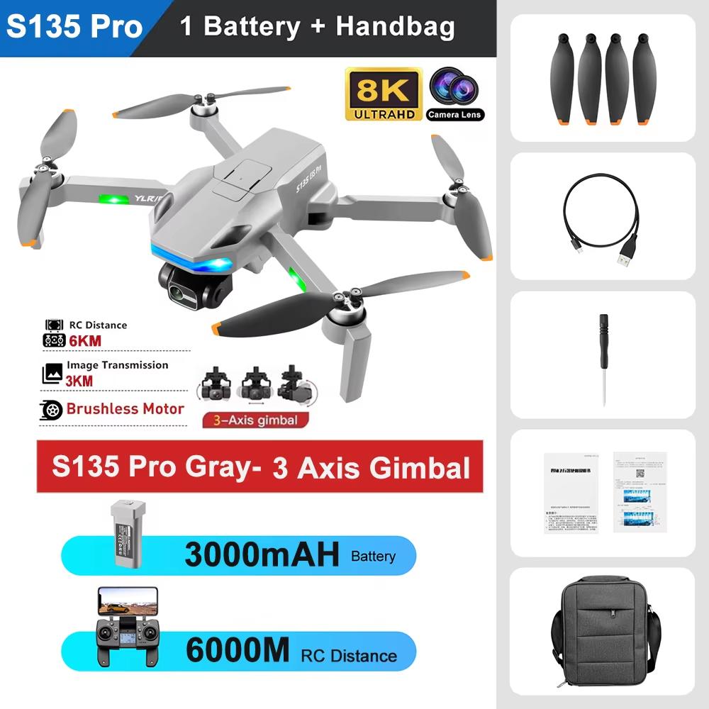 Новый профессиональный дрон S135 8K ESC с двойной камерой, 3-осевым подвесом, 5G WIFI FPV, GPS-позиционированием, бесщеточным лазером, предупреждающим препятствия, RC-квадрокоптером, игрушка в подарок