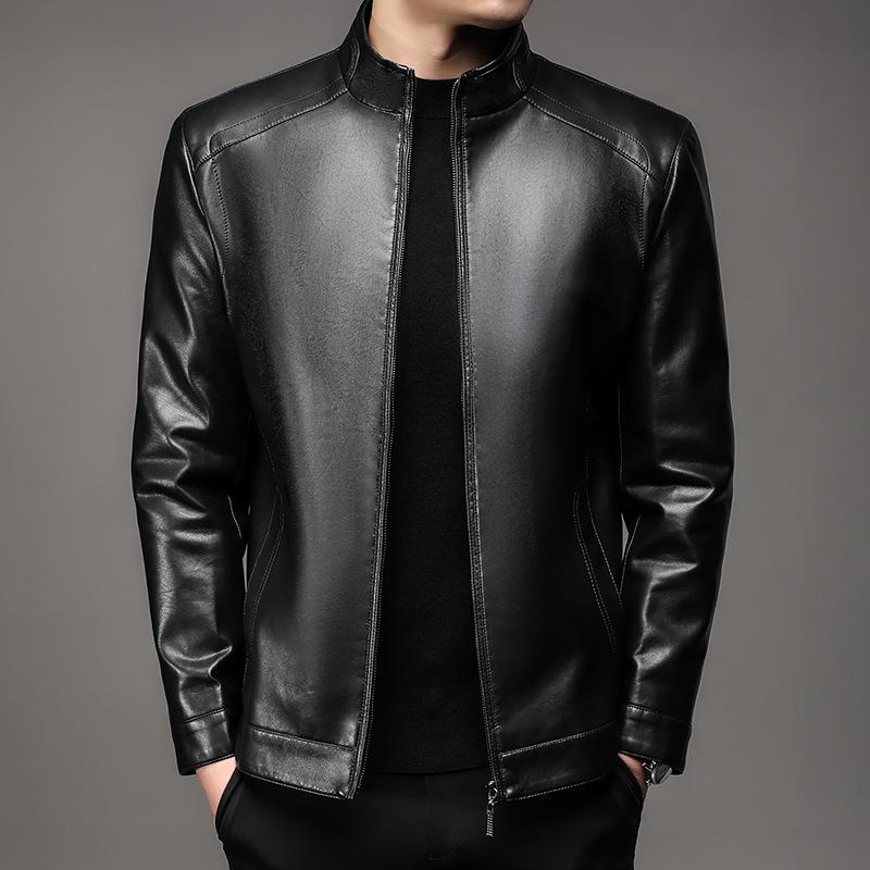 Кожаная куртка мужская осенне-зимняя новая мужская одежда воротник-стойка мягкая кожаная куртка для мужчин среднего возраста свободная и повседневная