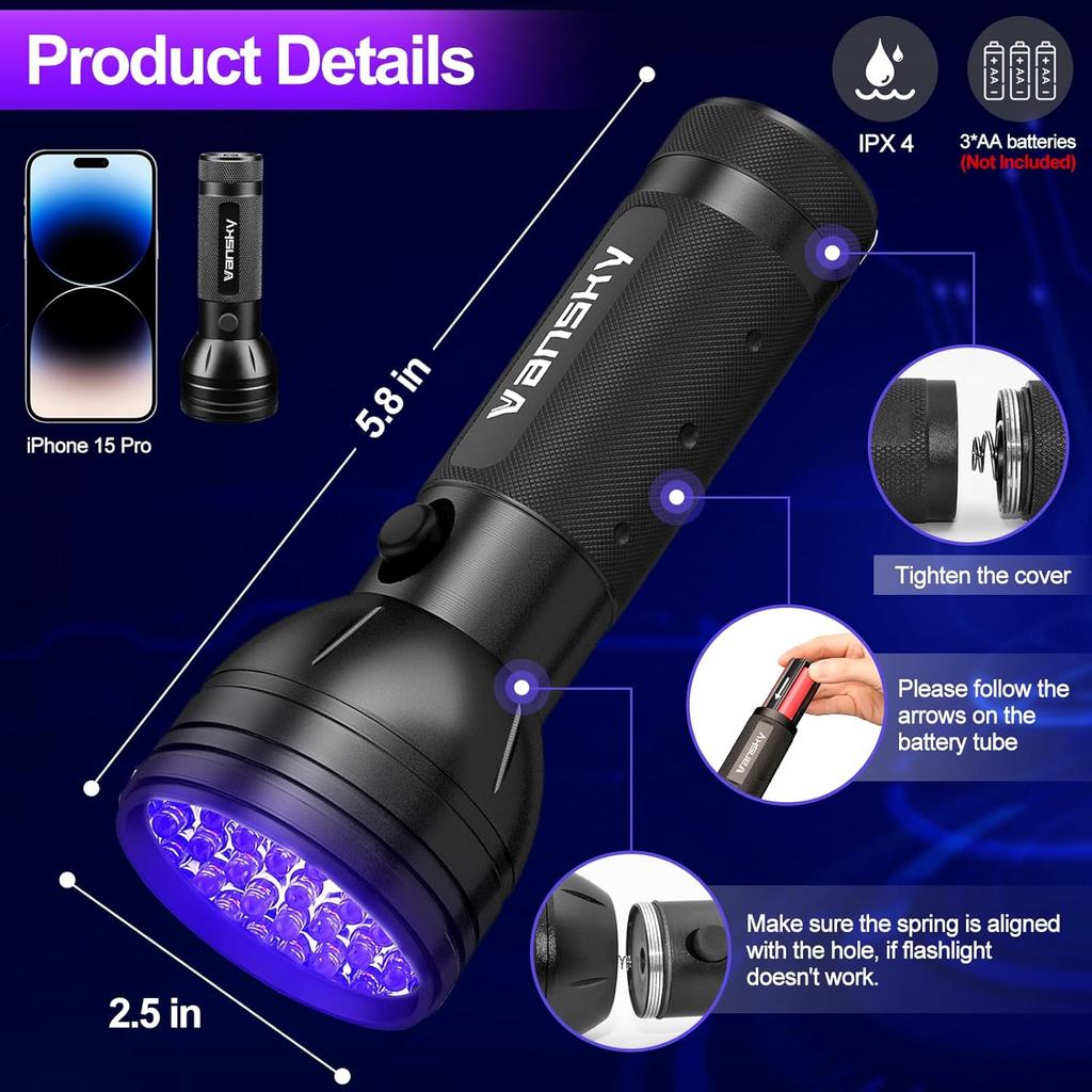 Детектор утечек кондиционера Vansky: Профессиональный автомобильный инструмент 68 светодиодов Автомобильный AC УФ Краситель Обнаружение утечек Комплект с защитными очками