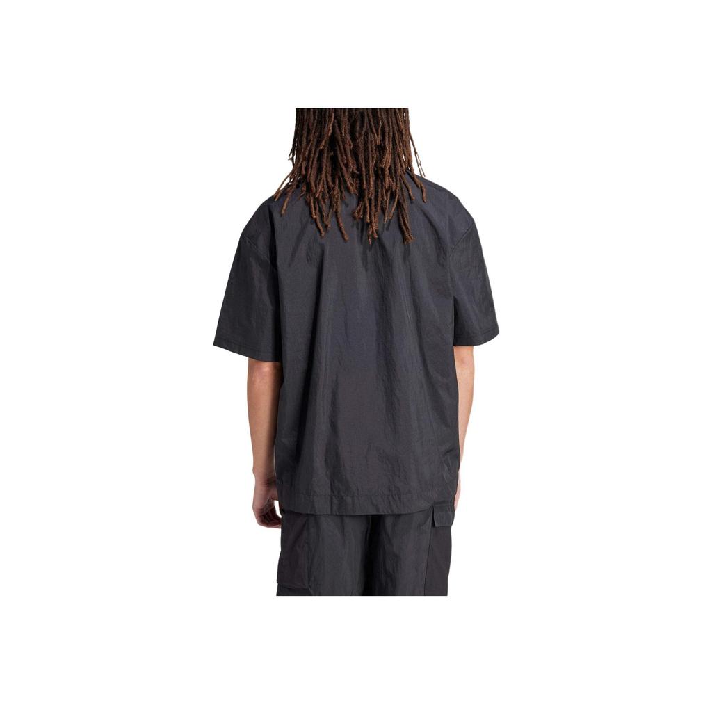 Adidas Logo Embroidered Zip-Up Short Sleeve Shirt Men Tops Black IR5188