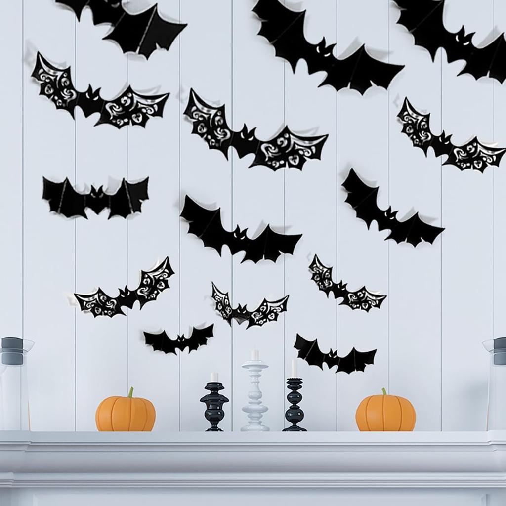 Spooky 3D Bats Wall Decor Halloween Sticker PVC Bats Window Decal Indoor Bathroom Home Party Decoration