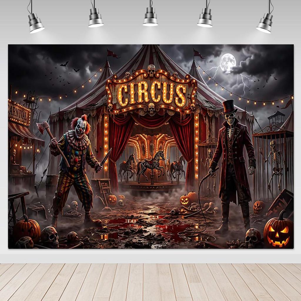 256. Happy Halloween Banner Scary Halloween Evil Circus Backdrop 6x3.6ft