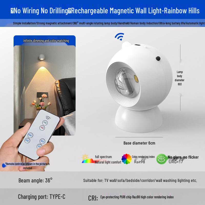 Magnetic Wireless Wall Light with Motion Sensor - Eye-Friendly Bedroom & Bedside Spotlight