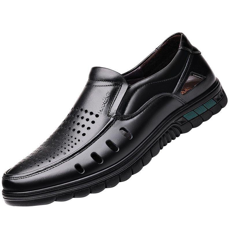 Mens Genuine Leather Breathable Anti Slip Business Casual Closed Toe Summer Sandals