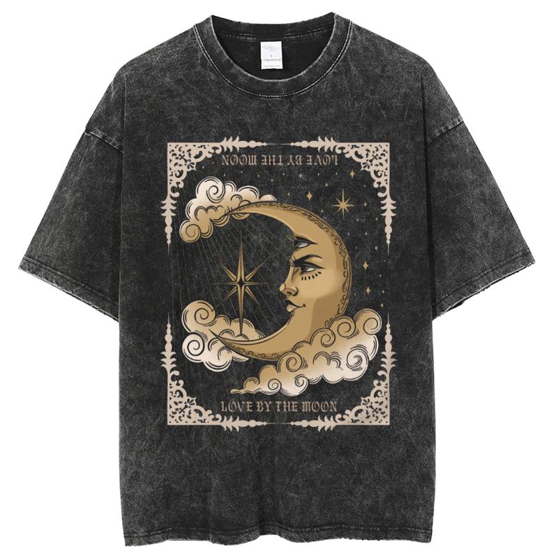 Женская футболка Love By The Moon с принтом в стиле ретро, с короткими рукавами, забавный стиль, свободный ретро-потертый топ