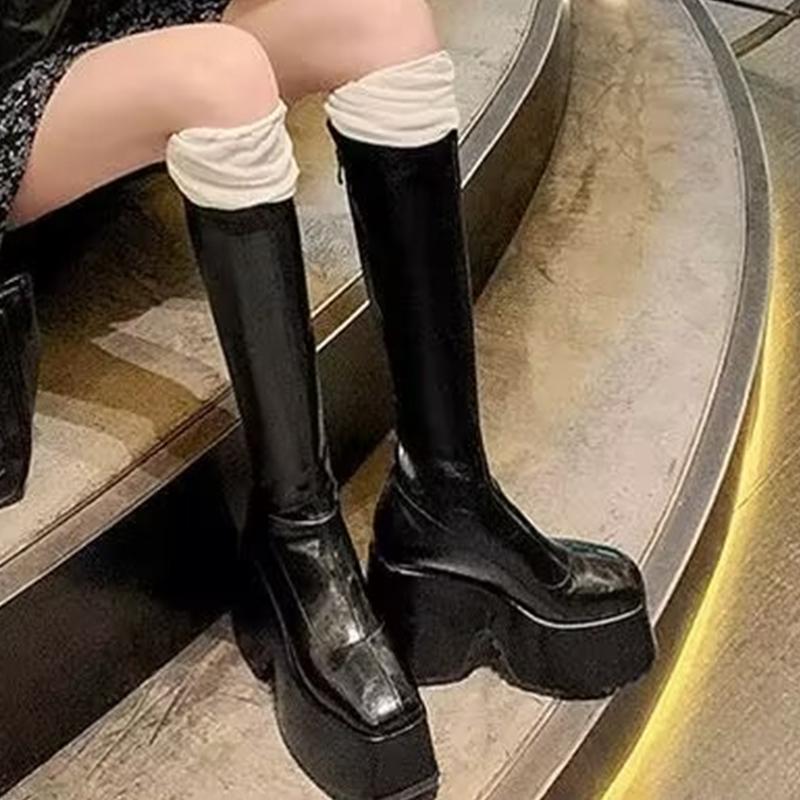 Модные женские сапоги на платформе до колена на очень высоком каблуке 2025 года, модные зимние новые зимние ботинки челси, туфли-лодочки Mujer Leather Botas
