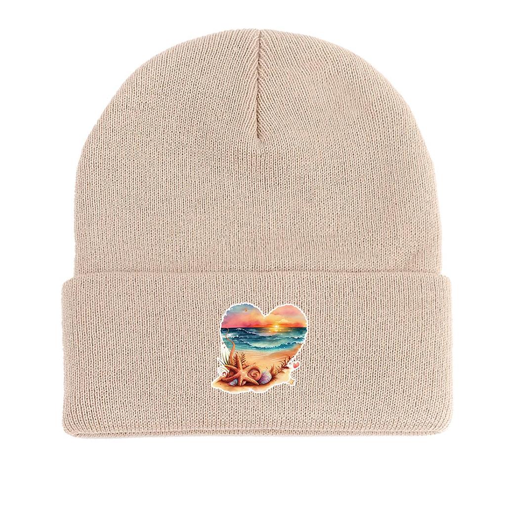 Вязаная шапка с принтом «Сердце и закат», шапка-бини ко Дню святого Валентина, шапки-бини, ветрозащитный универсальный головной убор для отдыха, вязаная шапка-бини