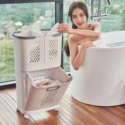 Двухъярусная корзина для белья на колесиках, тележка для грязной одежды с 3 съемными корзинами, корзина для белья на колесиках для прачечной, ванной комнаты