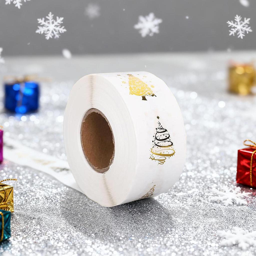 500 Pieces Clear Tree Sheet Christmas Stickers for Cards 1-Inch/2.5cm Adhesive Gold Foil Christmas Stickers Roll for Adults