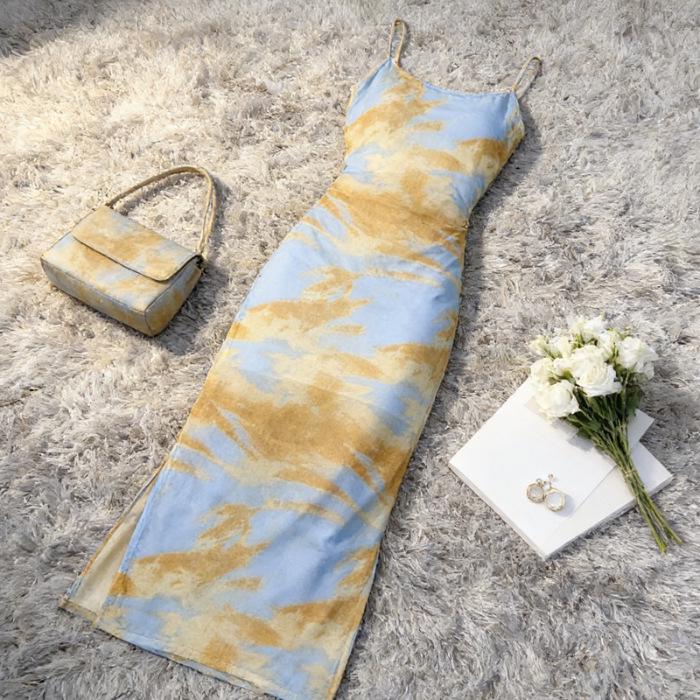 Элегантное облегающее платье-комбинация с tie-dye - Модный французский стиль 2026