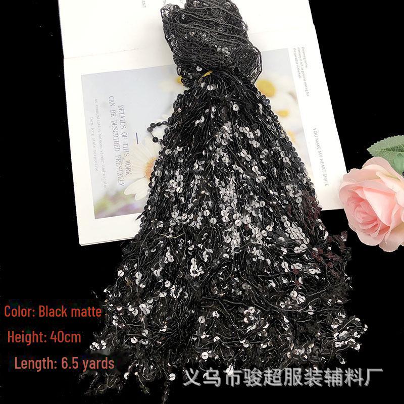 Отделка сценического костюма кружевом с пайетками и кисточками 40 см, 5,9 метра