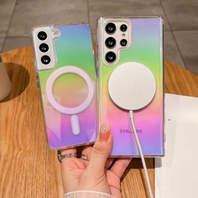 Чехол для мобильного телефона Samsung Galaxy S25 Ultra с лазерным изменением цвета, S24fe, цветное гальваническое покрытие, магнитный защитный чехол