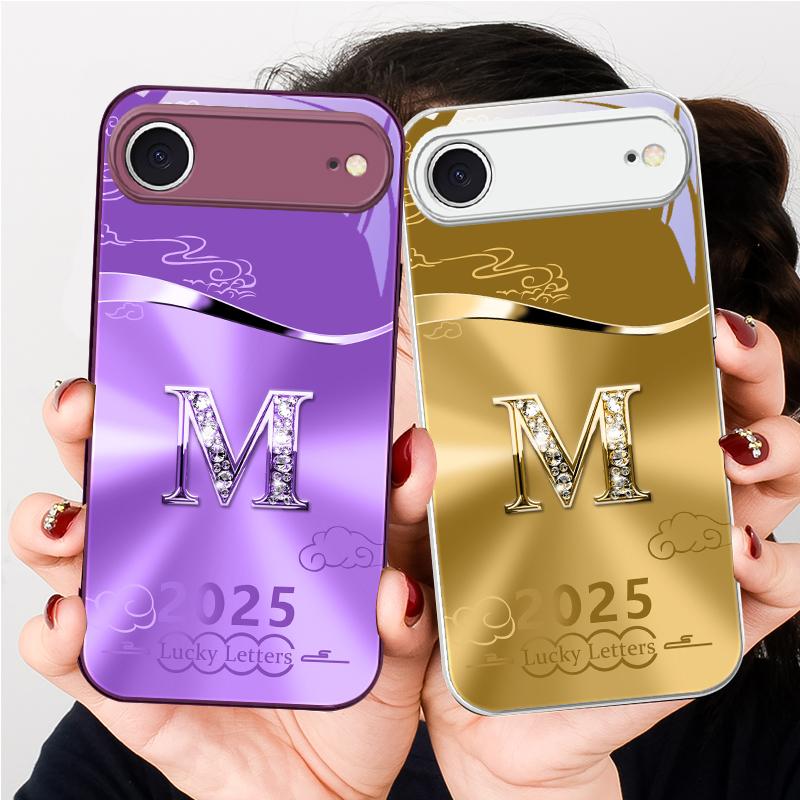 Градиентный желтый letter M Для iPhone 17 Air 16 E 15 14 13 Plus 12 mini 17 Pro Max 11Pro XR Xs X 7 8 11 Закаленное Стекло Чехол для Телефона
