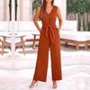 Spring/Summer V-neck Sleeveless Tie Waist Wide-leg Jumpsuit for Women