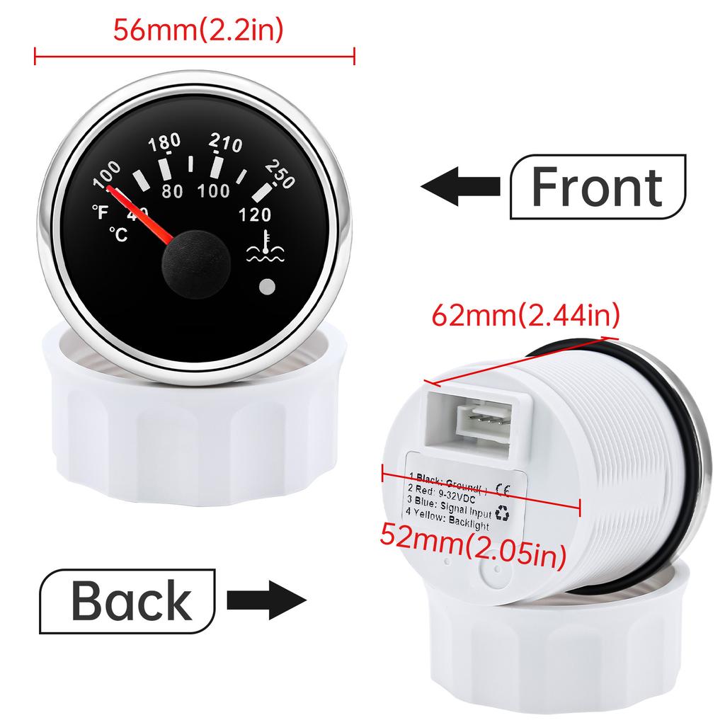 40~120℃ 100~250℉ Water Temperature Gauge with Alarm 2" 52mm Water Temp Meter Red Backlight for Auto Car Boat Yacht 12V24V custom