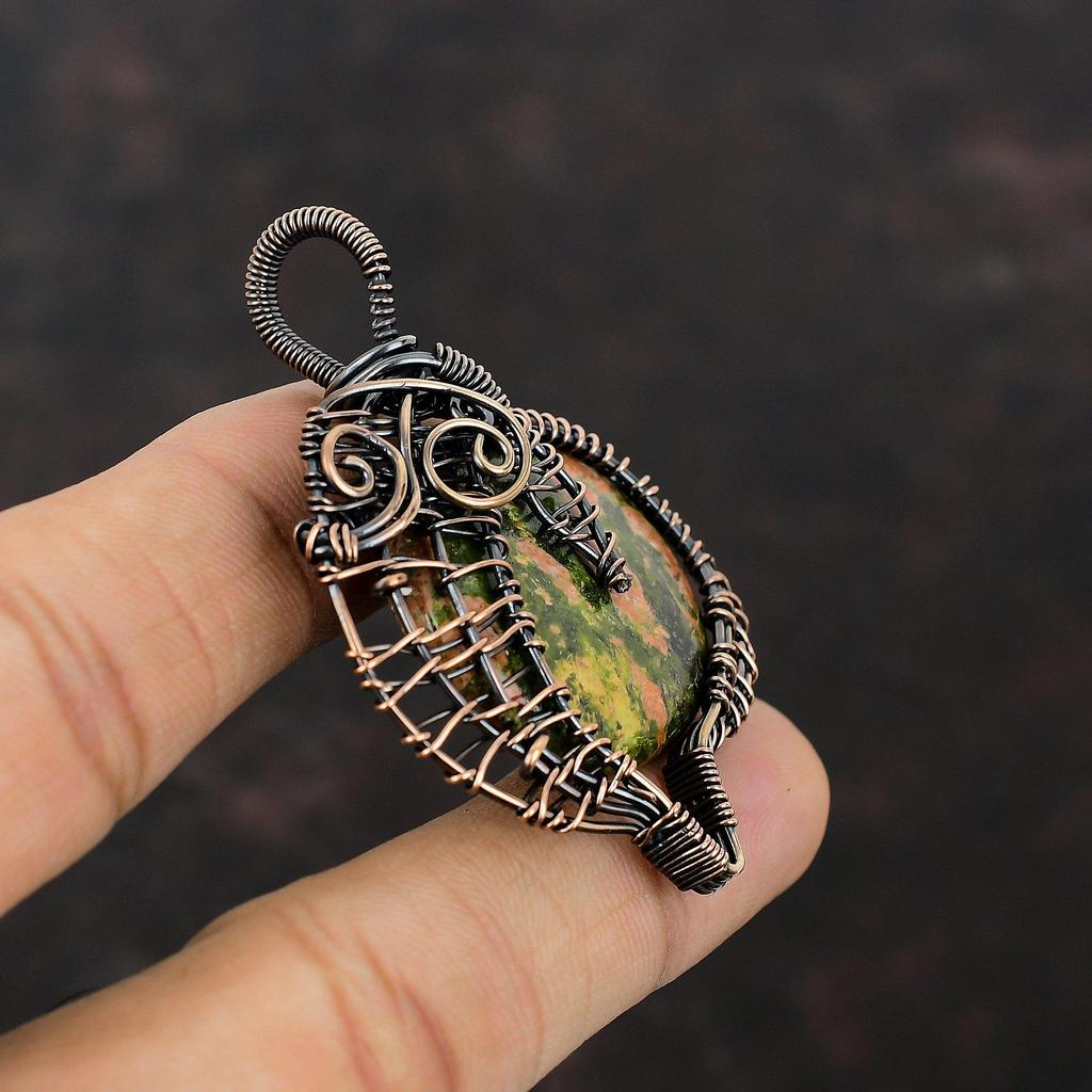 Unakite Pendant Copper Wire Wrapped Jewelry Designer Gemstone Pendant Unakite Jewelry Copper Wire Pendants Handmade Jewelry Anniversary Gift