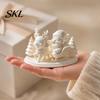 Настольная атмосфера 3D-печатная фигурка саней Санты, Белый Клаус на олене Статуэтка из ПЛА-пластика, Рождественское настольное украшение для