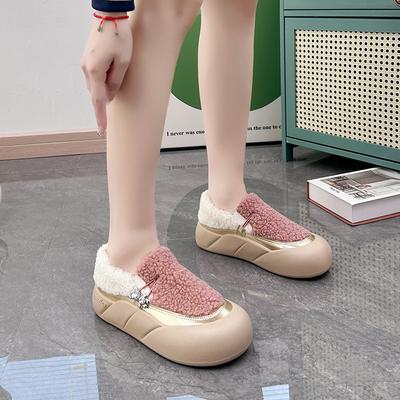 Туфли Lefu Cotton на толстой подошве для женщин 2024 года, зимние, новые, стильные, из овечьей шерсти Baotou, с утеплителем на плоской подошве, повседневные, Zaptos Mujer