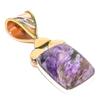Natural Russian Charoite Two Tone 925 Solid Sterling Silver Pendant 1.50" E3T55