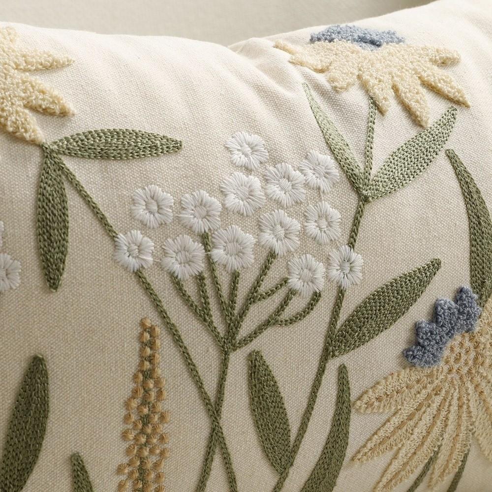 Pastoral Floral Embroidered Cushion Cover Canvas Decorative Pillow Case Living Room