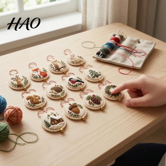 Handmade Christmas Tree Decorations DIY Embroidery Ornament Kit, Hand Sewing Yarn Craft Projects for Adults Felt Hanging Set Tree, Crafts Gift Holiday