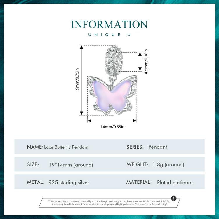 BAMOER Стерлингового Серебра 925 пробы романтические кружевные подвески-бабочки кулон для женщин браслет DIY ювелирные изделия