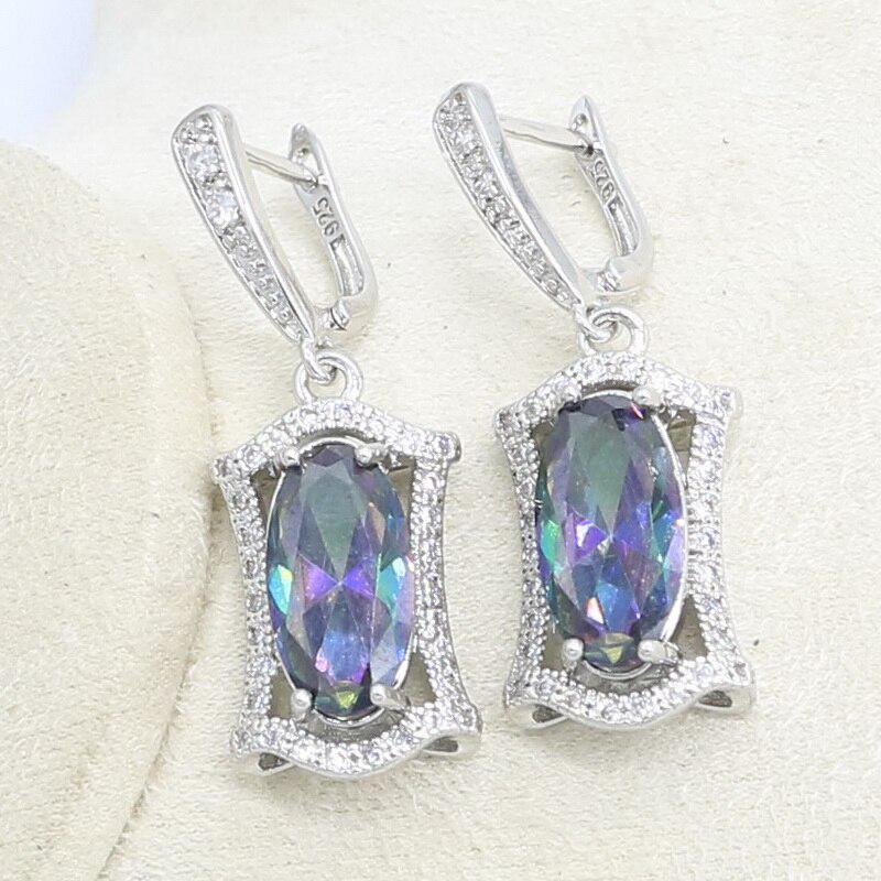 WPAITKYS серебряные комплекты ювелирных изделий для женщин, свадебные загадочные многоцветные серьги с цирконом, кольцо, ожерелье, браслет