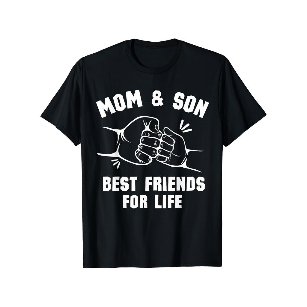 Mom Son Best Friends For Life Graphic Tee Casual Short Sleeve T-Shirt for Men