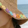 Beach Hat Hollow Design Large Eaves UV Blocking Colorful Flower Decoration Sun Protection