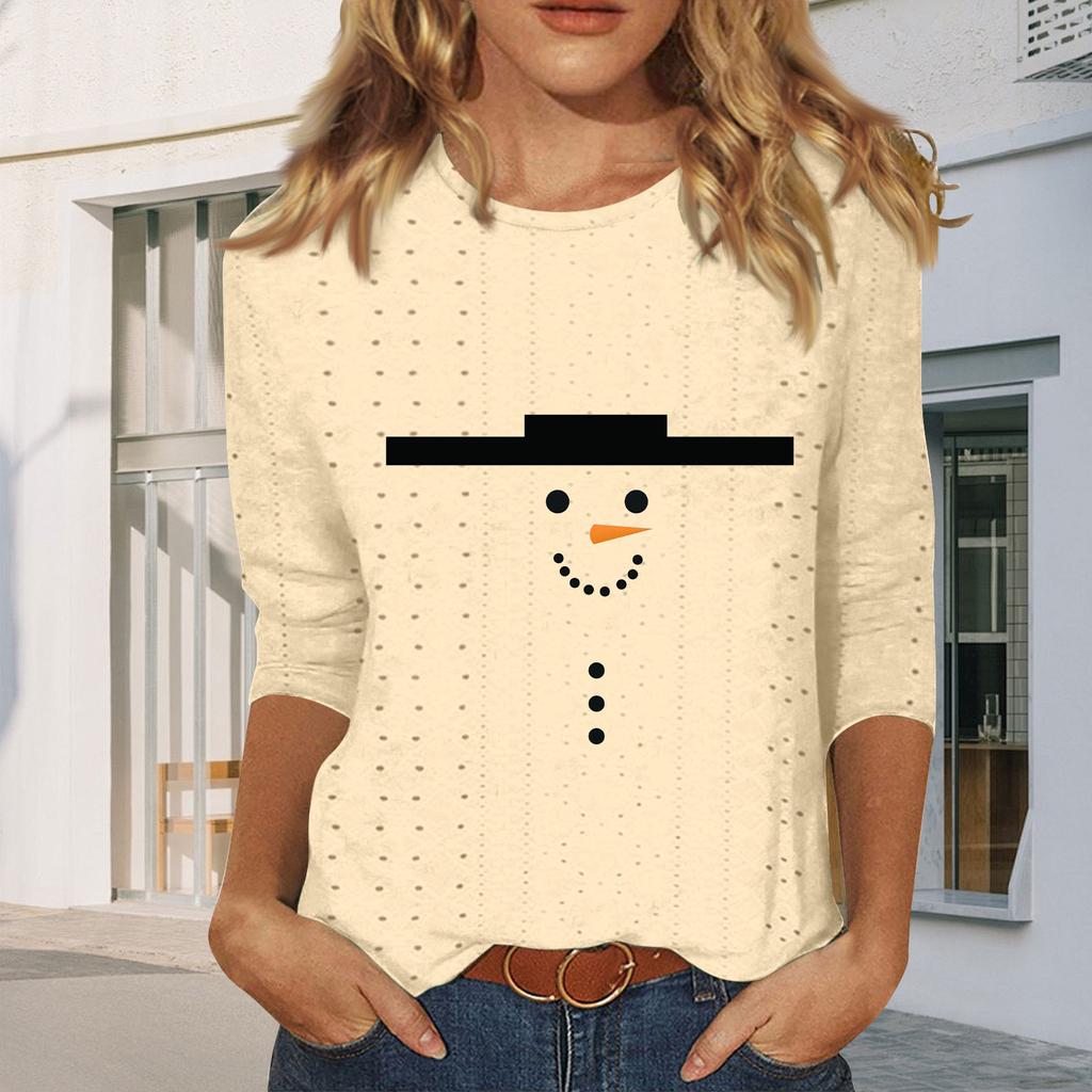 Рубашки с рукавом 3/4 для женщин, милые футболки с графическим принтом, блузки, повседневные базовые топы больших размеров, пуловеры