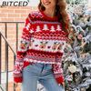 BITCED Jacquard Casual Crewneck Christmas Sweater Lazy-chic Autumn/Winter Women's Knitted Jumper