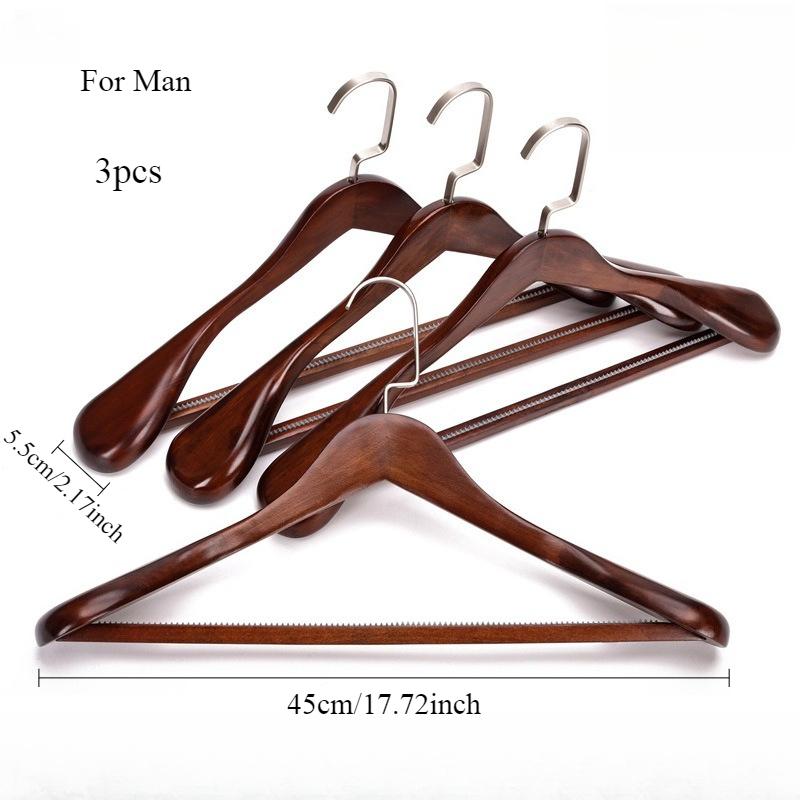 3pcs Non Slip Wide Shoulder Hanger Wooden Heavy Duty Strong Coat Hangers,Smooth Finish 360° Swivel Hook Solid Wood Hangers Shirt Suit Closet Organizer