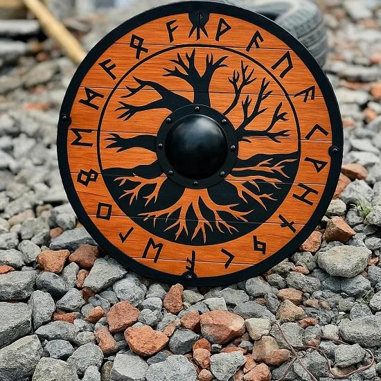 Деревянный круглый щит воина Настенное искусство викингов для дома Деревянный щит викингов с деревом Аутентичный
