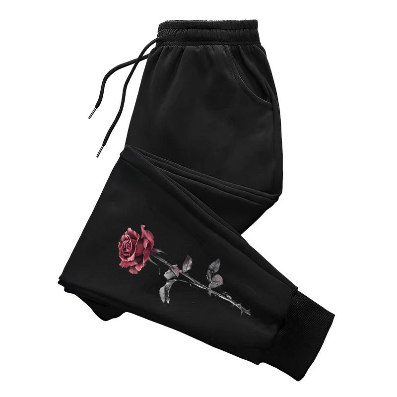 Rose Printed Sweatpants for Woman All Season Daily Casual Sporty Jogging Pants Ladies Outdoor Fitness Yoga Versatile Trousers