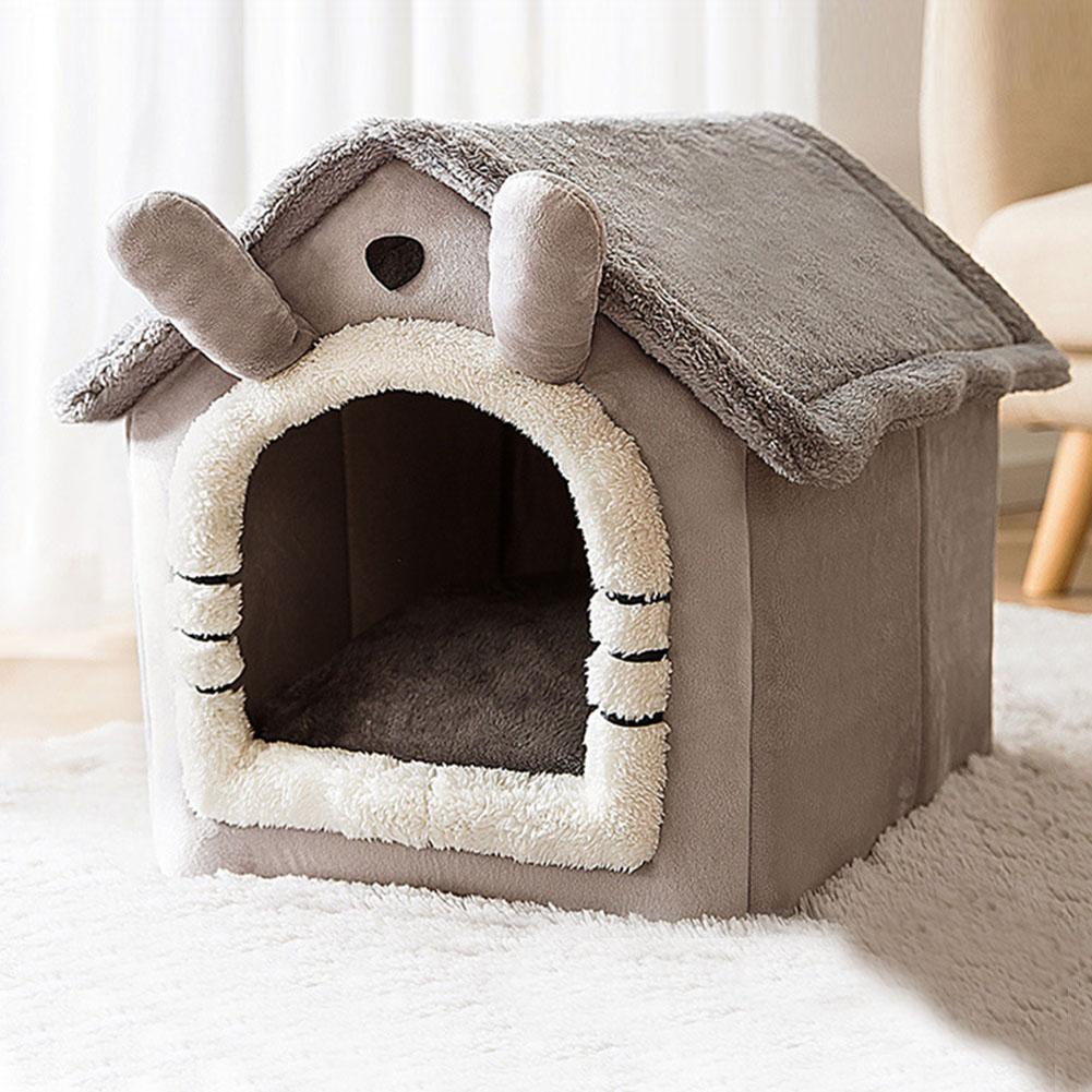 Cute Plush Pets House PP Cotton Soft Puppy House Half-Closed Puppy Sleeping Nest Foldable Home Puppy Pet Accessories