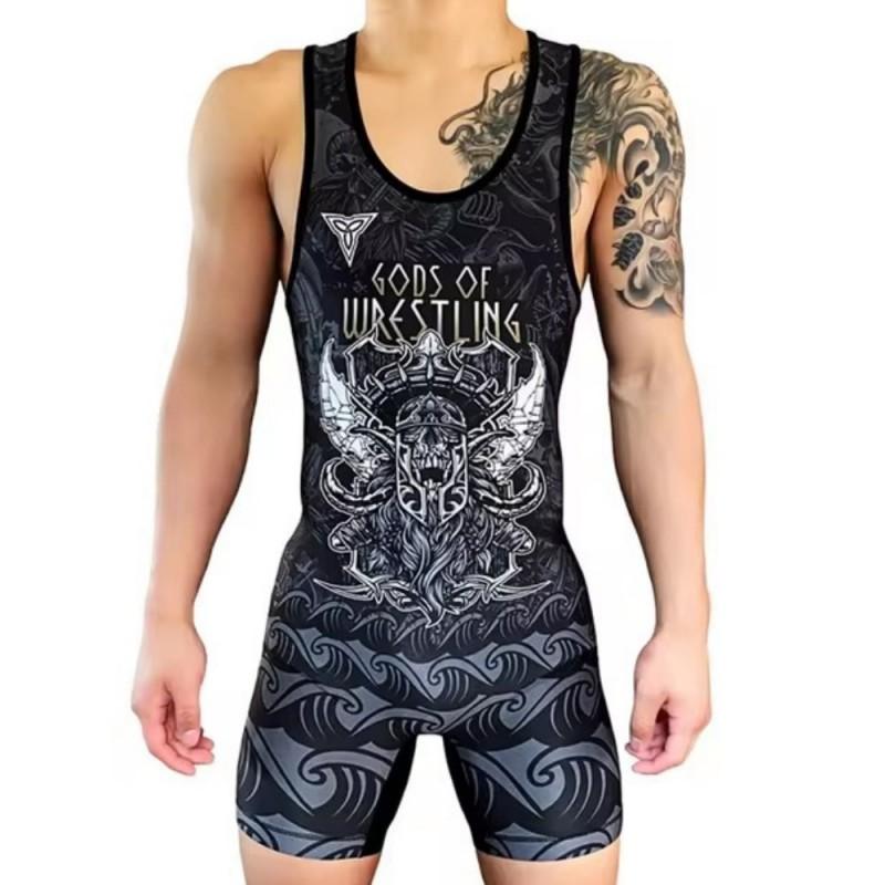 Mens Wrestling Singlet Compression Gym Workout Suit Quick Dry Running Athletic Wear Weightlifting Fitness Training Outfit
